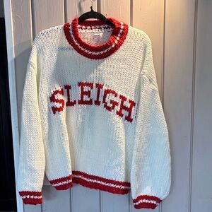 Cozy White and Red Knit sleigh sweater